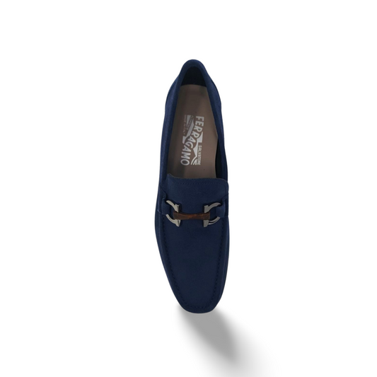 Ferragamo Gancini Moccasin Blue Suede Loafers